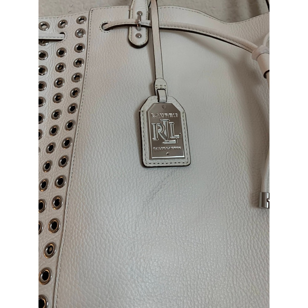 Lauren Ralph Lauren White Leather Eyelet Tote Shoulder Bag NWT - Picture 4 of 16